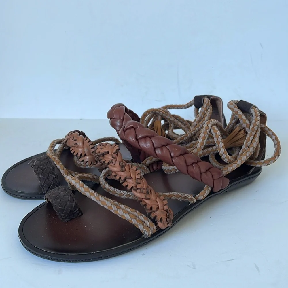 Bacio 61 Womens Leini Ankle Wrap Leather Sandals 9M - Picture 6 of 9